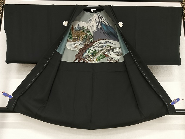 平和屋着物○男性 黒紋付 羽織セット 正絹 逸品 AAAU4278np 