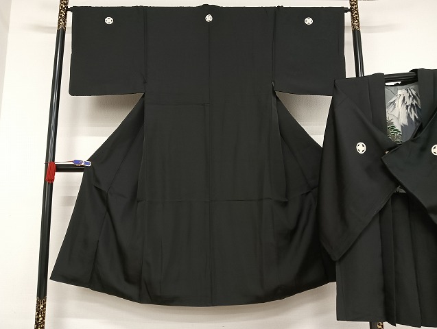平和屋着物●男性　黒紋付　羽織セット　正絹　逸品　AAAU4278np