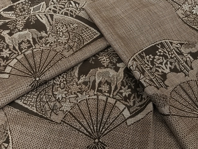 平和屋着物●本場大島紬　割込絣　舞扇　鹿　松竹梅　正絹　逸品　AAAU4288np