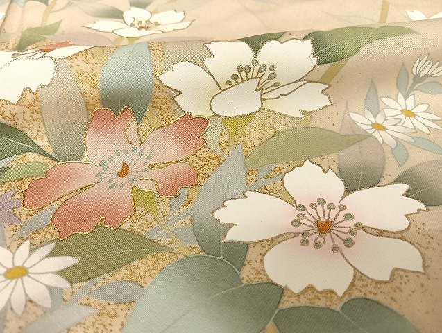 平和屋着物○訪問着 駒刺繍 草花文 暈し染め 金糸 金彩 正絹