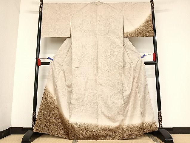 平和屋着物●本場染大島紬　訪問着　作家物　更紗花文　正絹　逸品　AAAU4310np