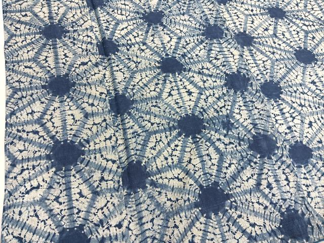 平和屋着物●上質な紬　本藍　総絞り　麻の葉文様　正絹　逸品　BAAT6616hv