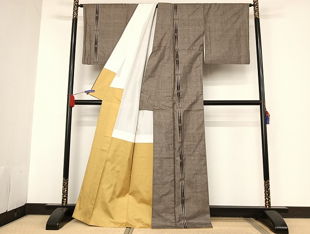 平和屋着物○本場大島紬 訪問着 9マルキ 間道 正絹 逸品 未使用