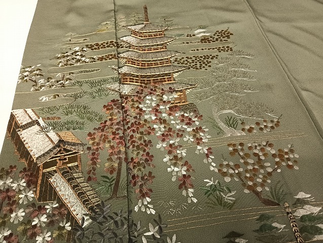 平和屋着物○蘇州刺繍 訪問着 風景文 金糸 正絹 逸品 AAAU4344np 