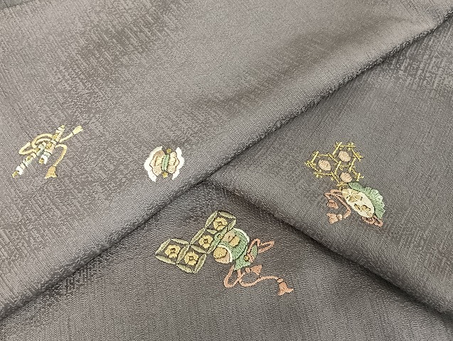 平和屋着物●総刺繍　小紋　宝尽くし　金糸　正絹　逸品　未使用　AAAU4350np