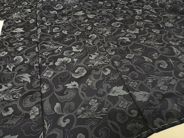 平和屋着物○上質なお召 花鳥唐草 正絹 逸品 未使用 AAAU4354np