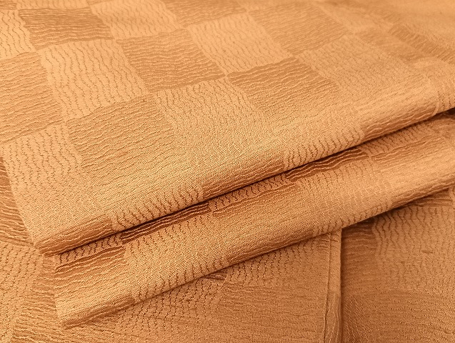 平和屋着物●上質なお召　市松文様　色無地　江戸茶色　正絹　逸品　AAAU4361np