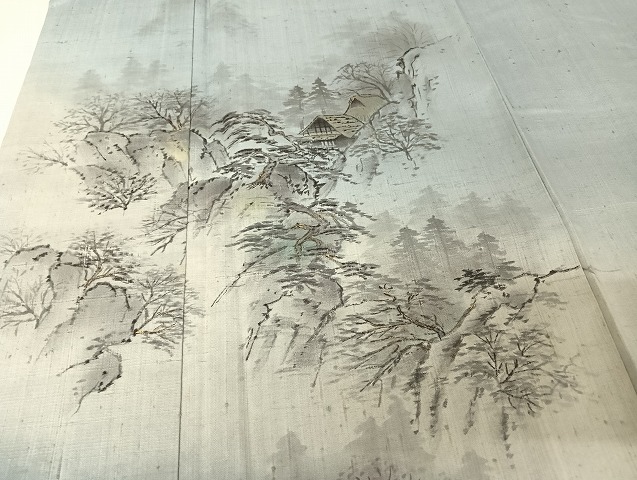 平和屋着物○訪問着 作家物 紬地 手描き 風景文 暈し染め
