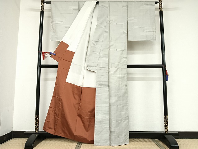 平和屋着物○上質な紬 横段文 正絹 逸品 AAAU4375np