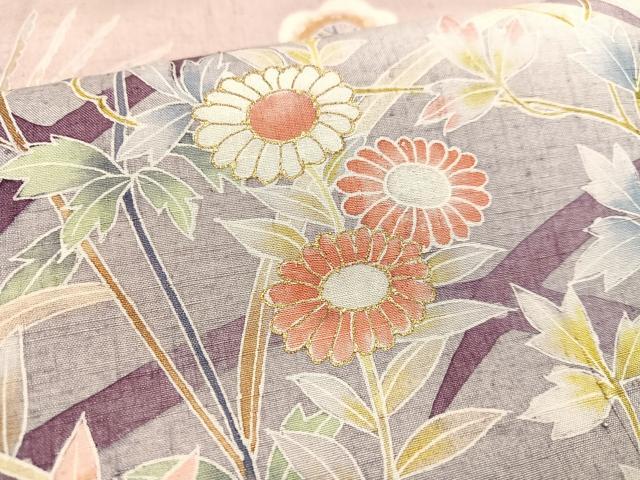 平和屋着物●訪問着　友禅　作家物　紬地　枝花文　暈し染め　金彩　正絹　逸品　AAAV9407ph 平和屋着物○訪問着 友禅 作家物 紬地 枝花文 暈し