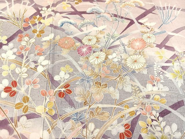平和屋着物●訪問着　友禅　作家物　紬地　枝花文　暈し染め　金彩　正絹　逸品　AAAV9407ph 平和屋着物○訪問着 友禅 作家物 紬地 枝花文 暈し
