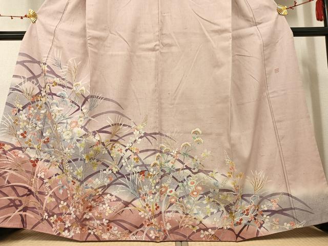 平和屋着物○訪問着 友禅 作家物 紬地 枝花文 暈し
