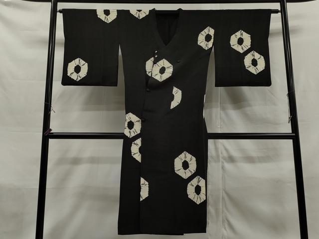 平和屋着物▽本塩沢 訪問着 単衣 斜線文 黒地 正絹 逸品 DAAV5656az