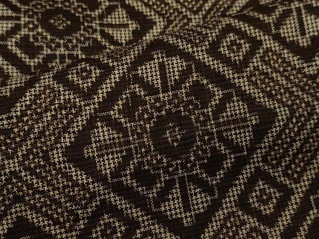 平和屋着物＃道中着 本場大島紬 泥染め 7マルキ 天井花文 ロング丈