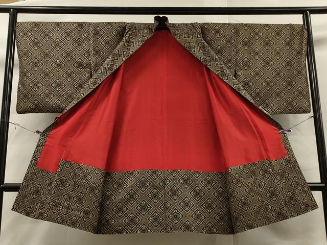 平和屋着物＃道中着 本場大島紬 泥染め 7マルキ 天井花文 ロング丈