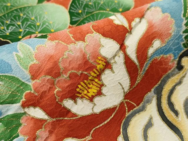 平和屋着物＃羽織　破れ色紙飛鶴花文　黒地　金彩　正絹　逸品　CAAR9142id 平和屋着物＃羽織 破れ色紙飛鶴花文 黒地 金彩 正絹 逸品 CAAR9142id