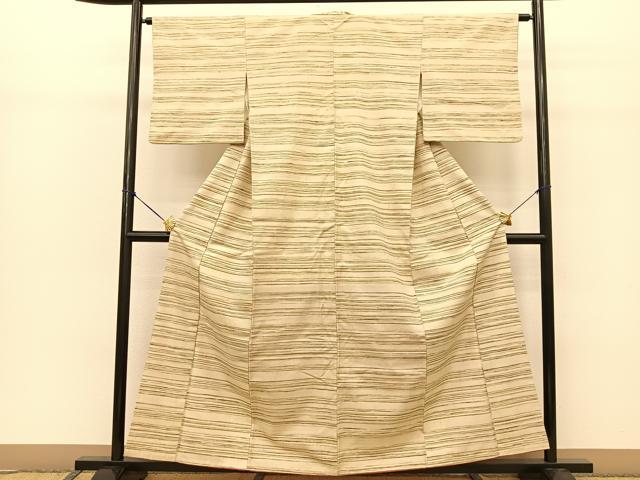 平和屋着物●上質な紬　横段文　正絹　逸品　BAAT0907yc 平和屋着物○上質な紬 横段文 正絹 逸品 BAAT0907yc