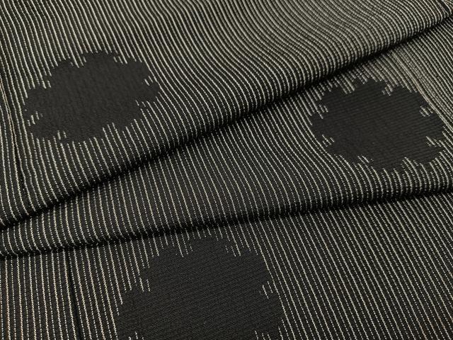 平和屋着物●本塩沢　雪輪丸文　黒地　正絹　逸品　BAAT0900yc