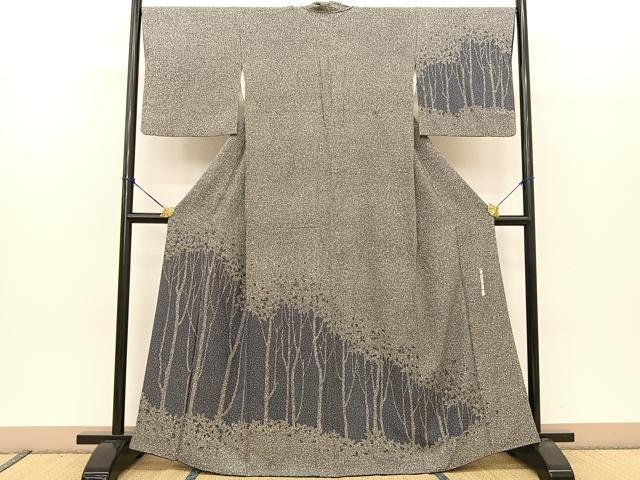 平和屋着物●二代目 川村久太郎　訪問着　樹林文　正絹　逸品　BAAT0917yc