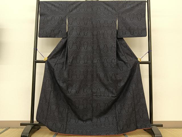 平和屋着物○結城紬 80亀甲 草花文 正絹 逸品 BAAT0914yc