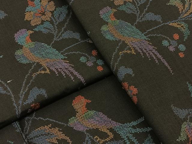 平和屋着物●本場大島紬　9マルキ　更紗花鳥文　正絹　逸品　BAAT0961yc