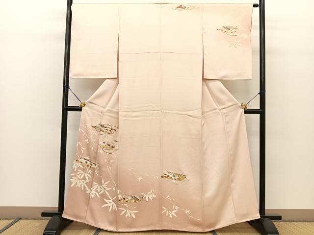 平和屋着物●銀座きしや　訪問着　駒刺繍　花唐草間道　金彩　正絹　逸品　未使用　AAAZ0293zg 平和屋着物○銀座きしや 訪問着 駒刺繍 花唐草間道