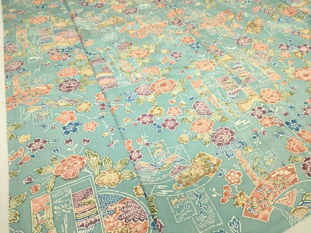 平和屋着物▽上質な小紋　単衣　型染め　地紙花文　正絹　逸品　DAAS0562az 平和屋着物▽上質な小紋 単衣 型染め 地紙花文 正絹 逸品 DAAS0562az