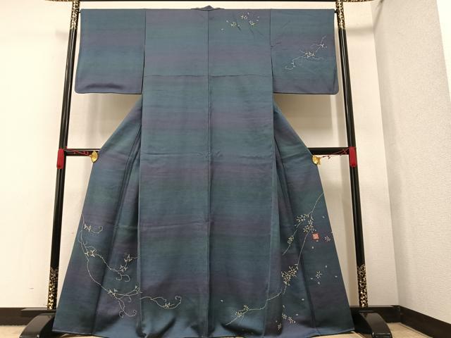 平和屋着物▽上質な紬 単衣 幾何学花文 正絹 逸品 AAAW7621fy