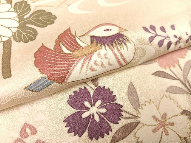 平和屋着物○訪問着 駒刺繍 鴛鴦花蝶文 金彩 正絹 逸品 AAAW0024ph