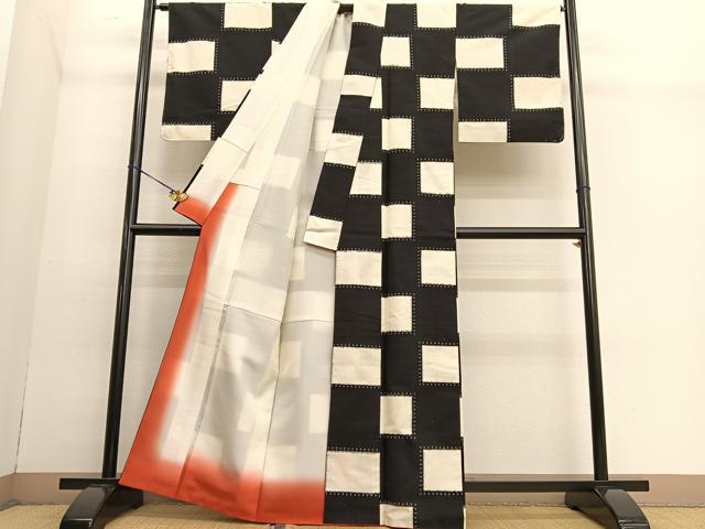 平和屋着物○上質な紬 横段文 正絹 逸品 BAAT6700hv