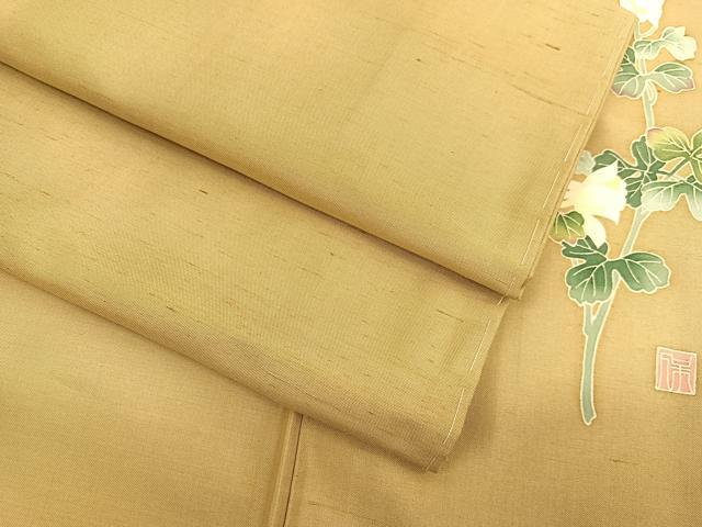 平和屋着物●本加賀友禅作家　鶴見保次　色無地　白山紬地　玉蜀黍色　正絹　逸品　未使用　BAAT6701hv