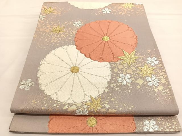 平和屋着物■西陣　河合美術織物謹製　六通柄袋帯　唐織　桜風菊文　金銀糸　正絹　逸品　BAAT6808hv