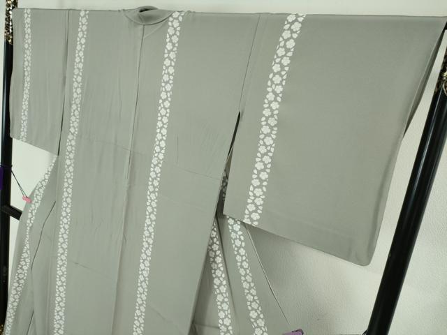 平和屋本店▽極上　小紋　単衣　花間道　桔梗鼠色地　金彩　逸品　DZAA6176kh5_2