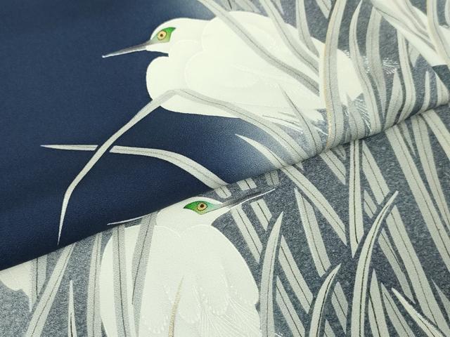 平和屋着物□極上 訪問着 本場染大島紬 手描き 白鷺 逸品 CZAA3039s5