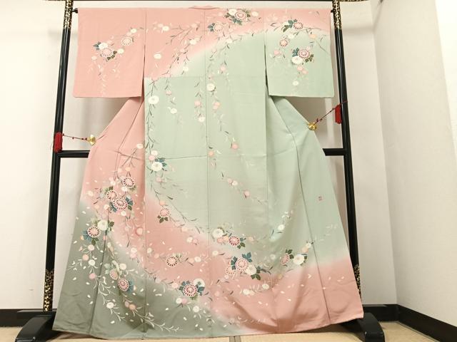 平和屋着物○本場大島紬 雪輪草花文 正絹 逸品 未使用 AAAV9182np