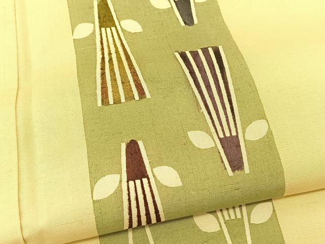 平和屋着物▽訪問着　単衣　作家物　紬地　葉扇文　正絹　逸品　BAAT9039yc_5