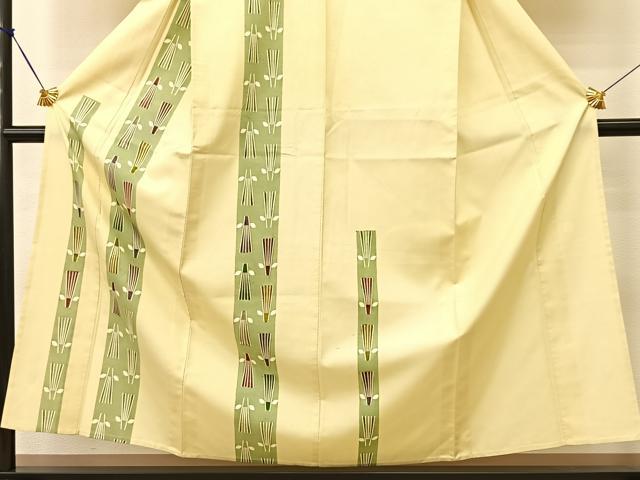 平和屋着物▽訪問着　単衣　作家物　紬地　葉扇文　正絹　逸品　BAAT9039yc 平和屋着物▽訪問着 単衣 作家物 紬地 葉扇文 正絹 逸品 BAAT9039ycの