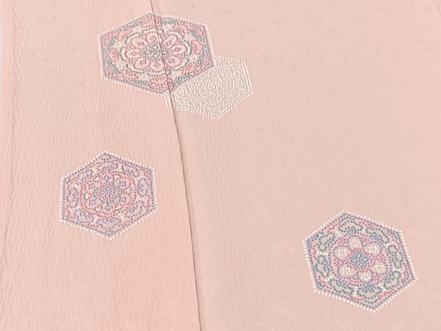 平和屋着物▽訪問着 単衣 ふくれ織 亀甲花文 正絹 逸品 BAAT9037yc