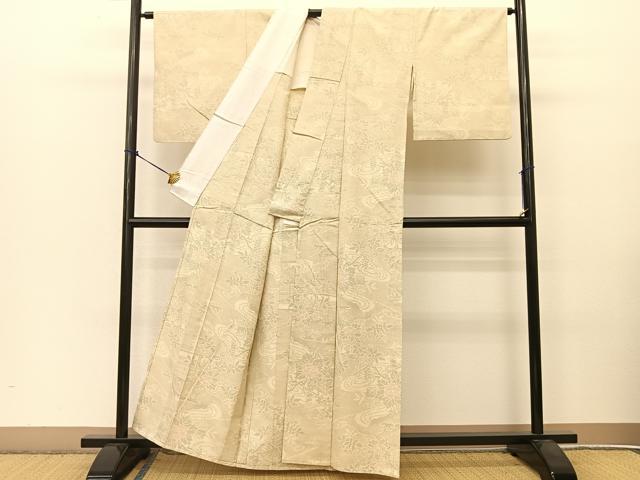 平和屋着物▽上質な紬 単衣 流水風景花文 正絹 逸品 BAAT9052yc
