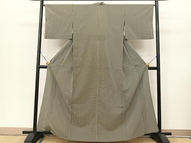 平和屋着物▽上質な小紋　単衣　縞　黒地　正絹　逸品　BAAT9071yc_1