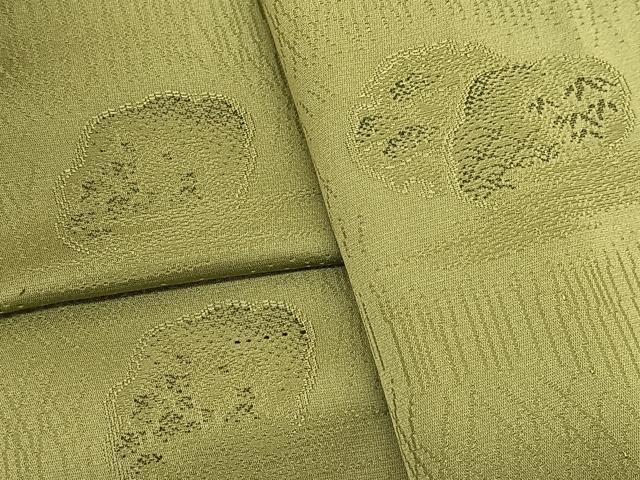 平和屋着物▽上質な小紋　単衣　笹の葉青海波　老竹色　正絹　逸品　BAAT9091yc