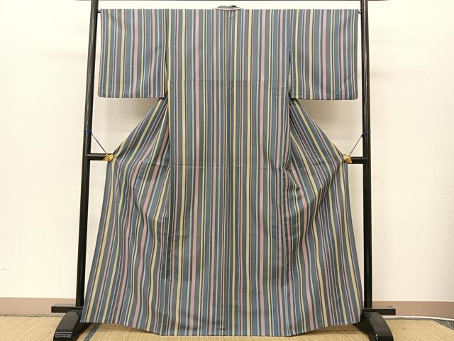 平和屋着物▽小紋 単衣 縞 やまと誂製 洗える着物 BAAT9100yc