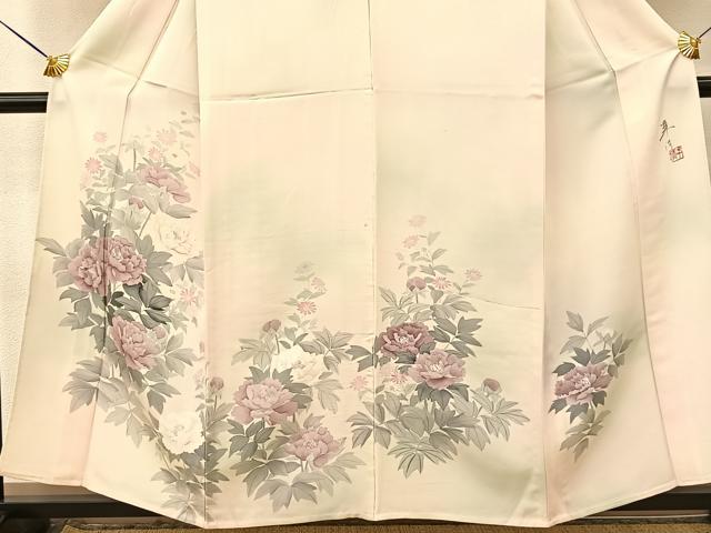 平和屋着物▽巨匠　前田華清　手描き　訪問着　単衣　手描き　草花文　暈し染め　正絹　逸品　BAAT9112yc_2