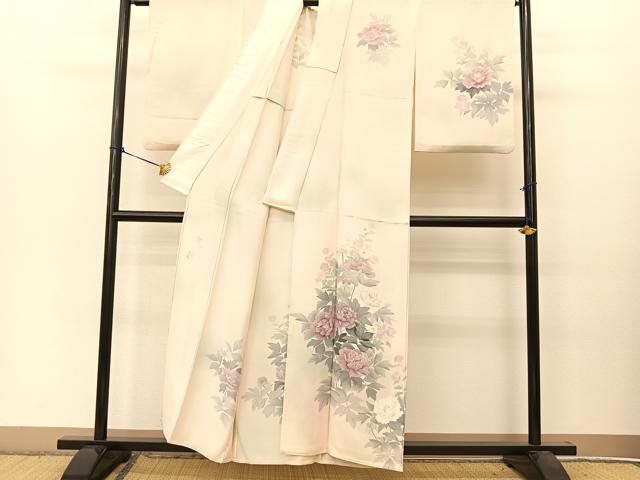 平和屋着物▽巨匠　前田華清　手描き　訪問着　単衣　手描き　草花文　暈し染め　正絹　逸品　BAAT9112yc_1