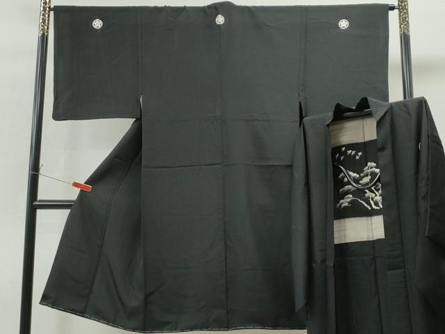 平和屋着物●男性　黒紋付・羽織セット　正絹　逸品　CAAS7112yc