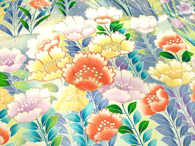 平和屋着物○豪華振袖 駒刺繍 草花文 暈し染め 金彩 正絹 逸品