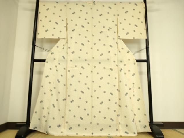 平和屋着物▽伝統工芸士 染谷梅治 江戸小紋 単衣 万筋 杏