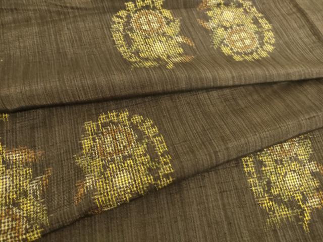 平和屋着物▽上質な紬　単衣　絣花文　正絹　逸品　DAAS0739az