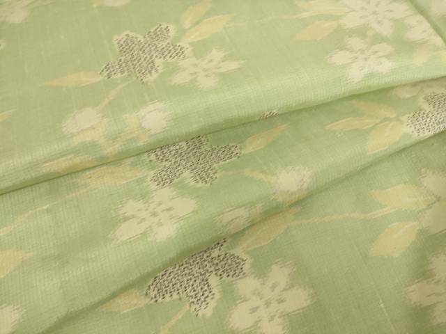 平和屋着物▽上質な紬　単衣　草花文　正絹　逸品　DAAS0740az