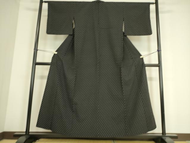 平和屋着物▽本塩沢 単衣 十字絣 黒地 正絹 逸品 DAAS0758az